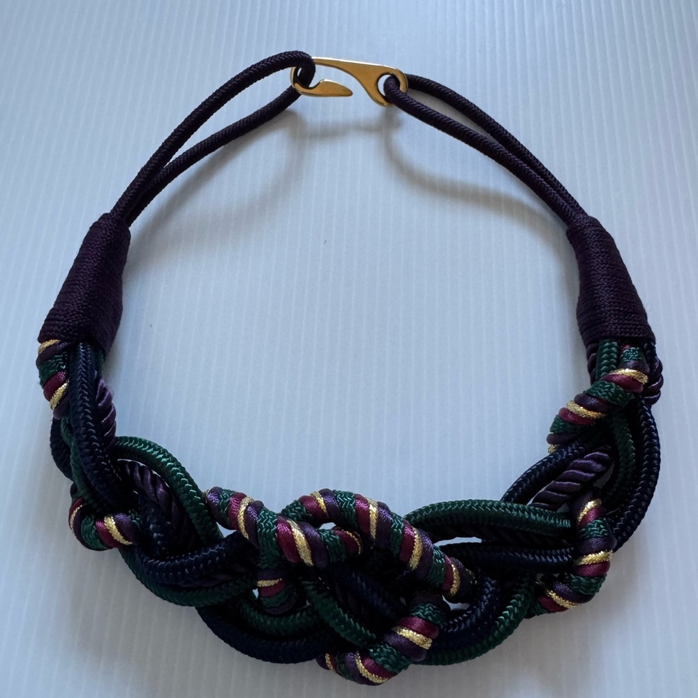 Vintage 80โs Rich Jewel tone Multicolor Braided Cord Belt with Gold hook